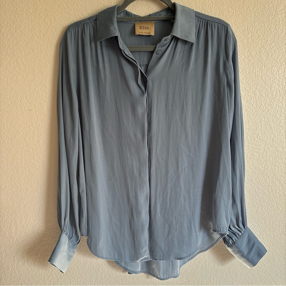Elie by Elie Tahari Long Sleeve Button Down Baby Blue Size Small